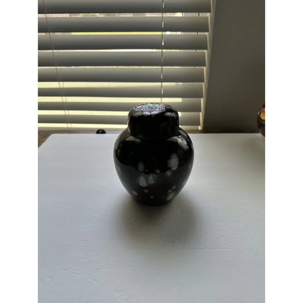 Studio Pottery Lidded Ginger Jar Dark Brown Crystalline Glaze Trinket Jar 6